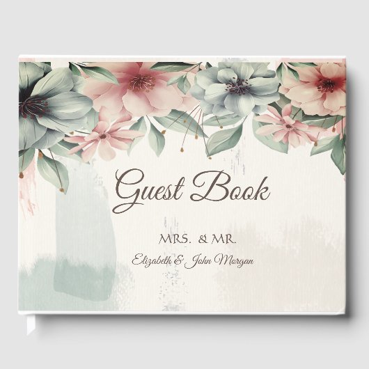 Elegant Brush Stroke, Floral Wedding Gastenboek (Voorkant)