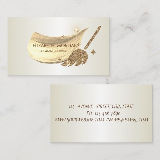 Elegant Brush Stroke Glitter Broom Visitekaartje (Voorkant / Achterkant)