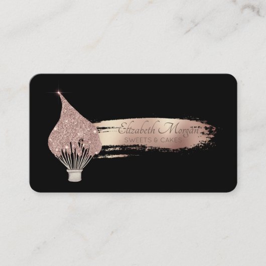 Elegant Brush Stroke Glitter Whisk Sweets Black Visitekaartje (Voorkant)