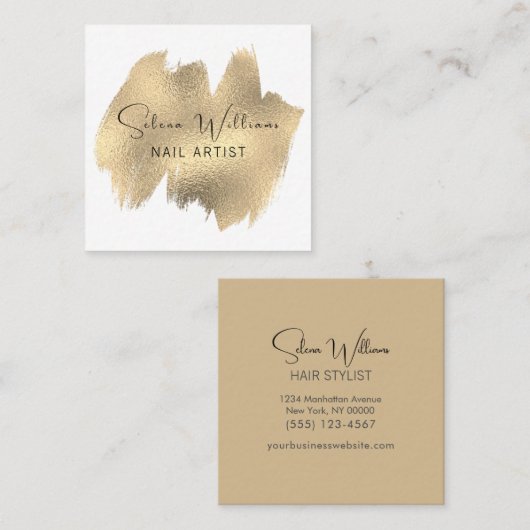 Elegant Brush Stroke White Gold Minimalist Vierkante Visitekaartje (Voorkant / Achterkant)