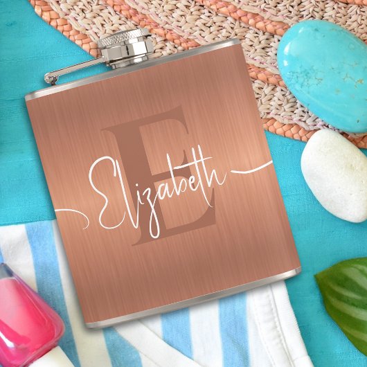 Elegant Brushed Copper Metal Script Monogrammed Heupfles