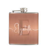 Elegant Brushed Copper Metal Script Monogrammed Heupfles (Voorkant)