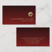 Elegant Brushed Gold Monogram Red Visitekaartje (Voorkant / Achterkant)