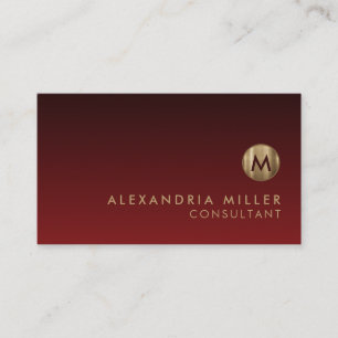 Elegant Brushed Gold Monogram Red Visitekaartje