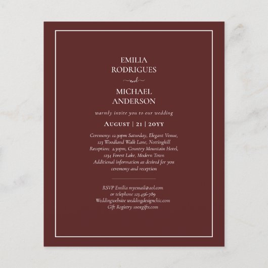 Elegant Budget Bilingual Burgundy Weddenschap Spaa Flyer (Achterkant)