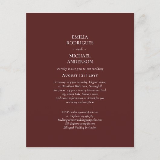 Elegant Budget Bilingual Burgundy Weddenschap Spaa Flyer (Voorkant)