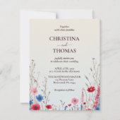 Elegant Budget Boho Waterverf Wildflower Bruiloft Kaart (Voorkant)