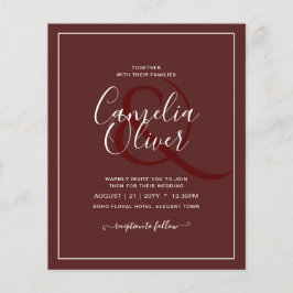 Elegant BUDGET Burgundy Monochrome bruiloft Eenvou Flyer