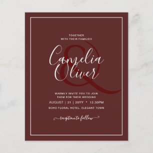 Elegant BUDGET Burgundy Monochrome bruiloft Eenvou Flyer