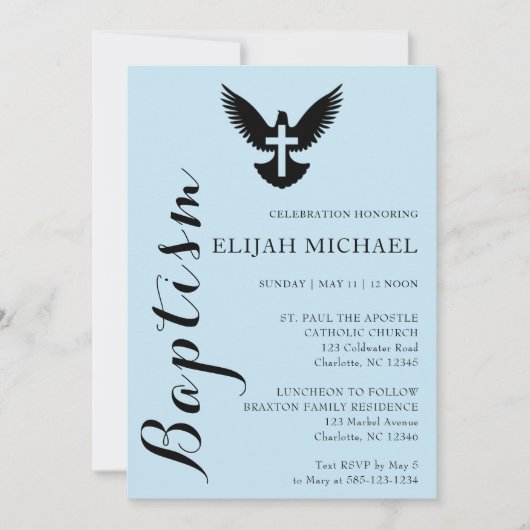 Elegant budget doop Sky Blue uitnodiging (Voorkant)