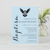 Elegant budget doop Sky Blue uitnodiging (Staand voorkant)