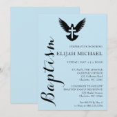 Elegant budget doop Sky Blue uitnodiging (Voorkant / Achterkant)