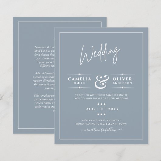 Elegant Budget Dusty Blue Monochrome Wedding (Voorkant / Achterkant)