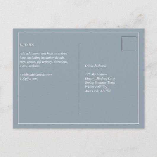 Elegant Budget Dusty Blue Monochrome Wedding Briefkaart (Achterkant)