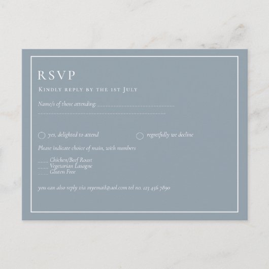 Elegant Budget Dusty Blue Monochrome Wedding Briefkaart (Voorkant)