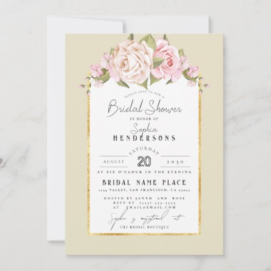 Elegant Budget Floral Dusty Roos Folie BridalShowe Kaart (Voorkant)