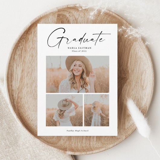 Elegant Budget Foto Collage Afstuderen Uitnodiging