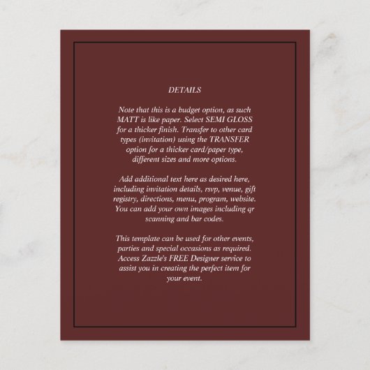 Elegant Budget FOTO Overlay Burgundy Wedding Chic (Achterkant)