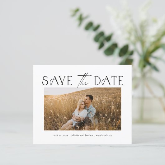 Elegant Budget Foto Weddenschap Save the Date (Staand voorkant)