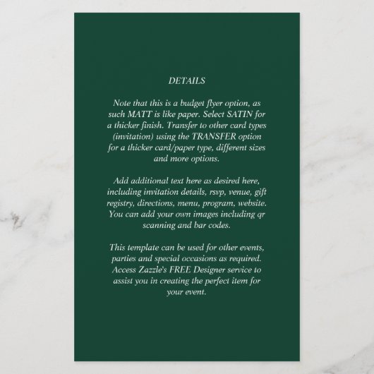 Elegant BUDGET Fotobedekking Emerald Green Wedding Flyer (Achterkant)