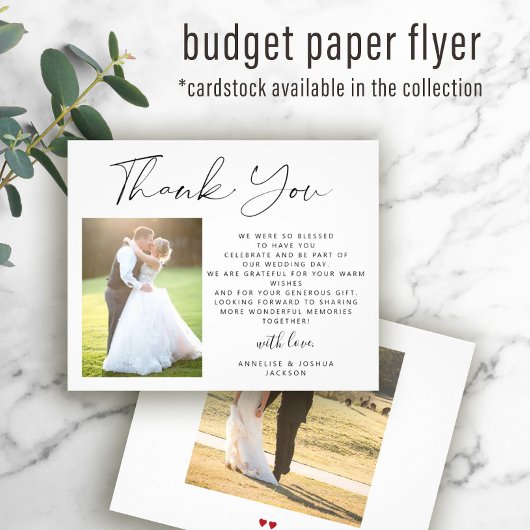 Elegant budget fotobruiloft dank je wel script flyer