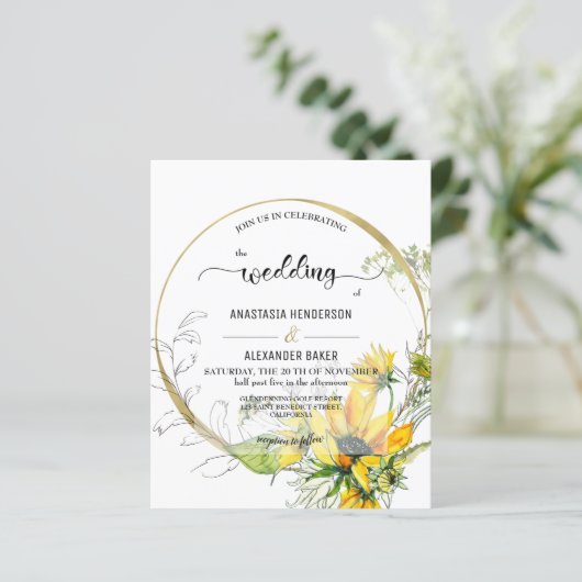 Elegant Budget Invitation to wedding ceremony. (Staand voorkant)