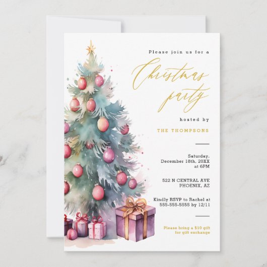 Elegant Budget Kerstboom Vakantie Party Kaart (Voorkant)