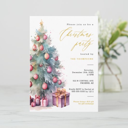 Elegant Budget Kerstboom Vakantie Party Kaart (Staand voorkant)