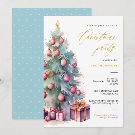 Elegant Budget Kerstboom Vakantie Party Kaart (Voorkant / Achterkant)