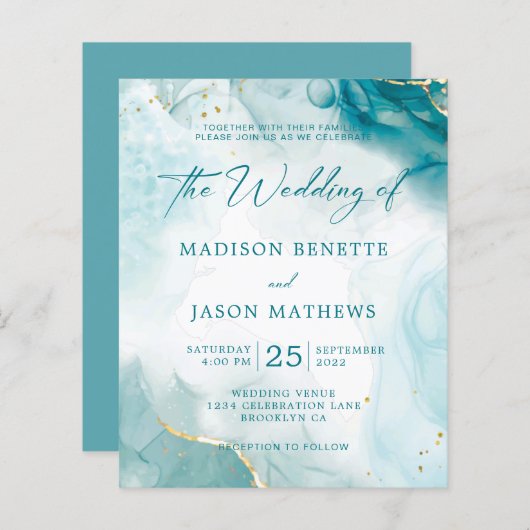 Elegant BUDGET Oceaan Blauwgroen Blauw Goud Bruilo (Voorkant / Achterkant)