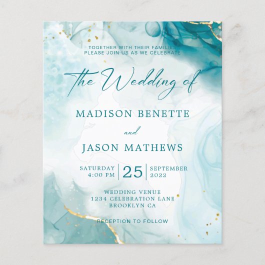 Elegant BUDGET Oceaan Blauwgroen Blauw Goud Bruilo (Voorkant)