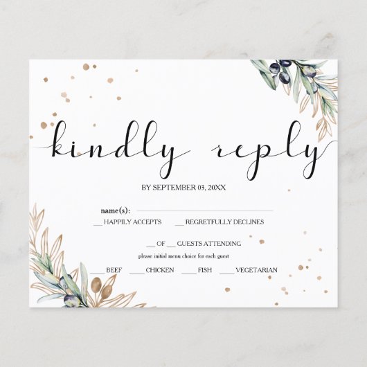 Elegant/Budget/Olive RSVP-kaart. Flyer (Achterkant)