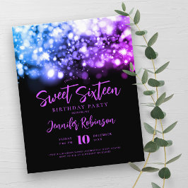 Elegant Budget Paarse Blauwe Vonk Sweet 16 Invite Flyer