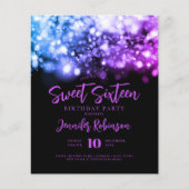 Elegant Budget Paarse Blauwe Vonk Sweet 16 Invite Flyer (Voorkant)