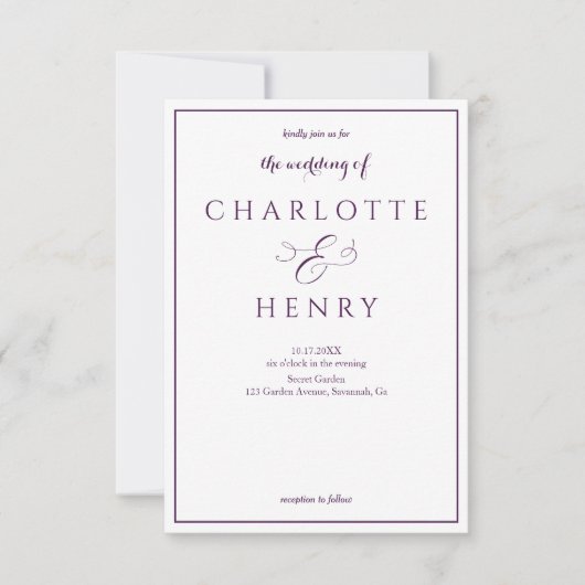 Elegant Budget Paarse QR Code Bruiloft Kaart (Voorkant)