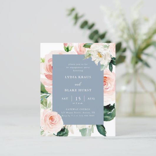 Elegant Budget Roze Blauw Bloemen Verlovingsfeest (Staand voorkant)