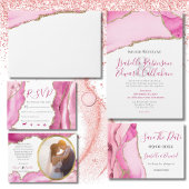 Elegant Budget Roze & Goud Agaat Stone Bruiloft Kaart