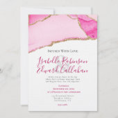 Elegant Budget Roze & Goud Agaat Stone Bruiloft Kaart (Voorkant)