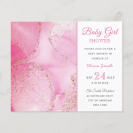 Elegant budget roze meisje baby shower uitnodiging