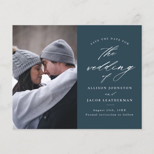 Elegant Budget Schrift Foto Save The Date (Voorkant)