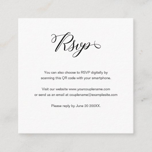Elegant Budget Script QR Code Wedding RSVP Kaart (Voorkant)