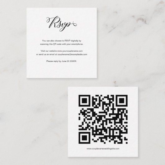 Elegant Budget Script QR Code Wedding RSVP Kaart (Voorkant / Achterkant)