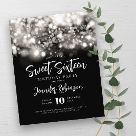 Elegant Budget Silver Sparkle Sweet 16 Invite Flyer