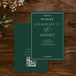 Elegant Budget Smaragd Groene QR Code Bruiloft Kaart