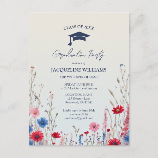 Elegant Budget Spring Wildflower Afstuderen Uitnodiging Briefkaart (Voorkant)