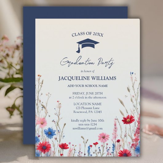 Elegant Budget Spring Wildflower Afstuderen Uitnodiging Briefkaart