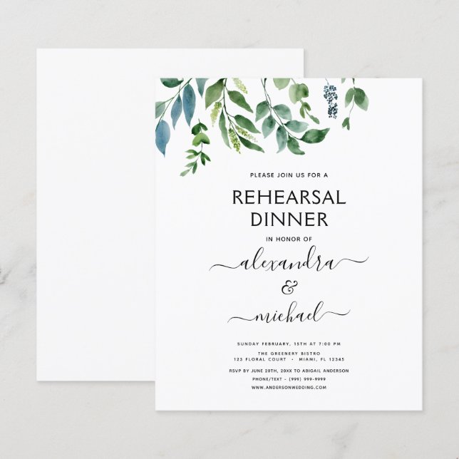 Elegant budgetrepetitie dinerloof groen (Voorkant / Achterkant)