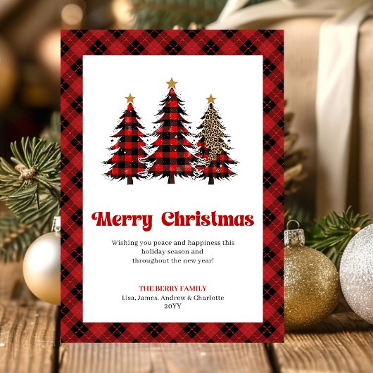 Elegant Buffalo Check Christmas Trees Card Feestdagenkaart