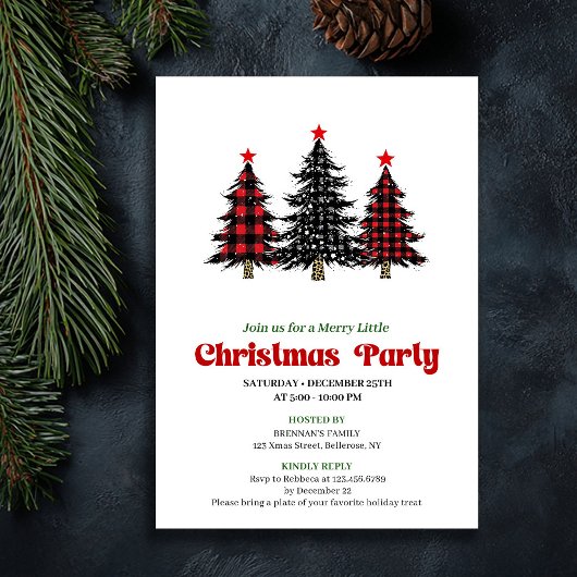 Elegant Buffalo Christmas Tree Holiday Printable Kaart