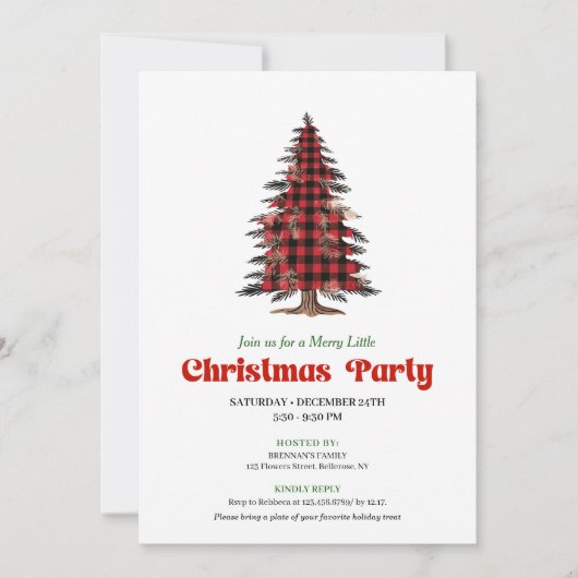 Elegant Buffalo Christmas Tree Printable Invite Kaart (Voorkant)